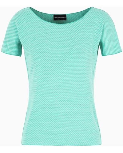Emporio Armani Short-sleeved Sweater In Op-art Jacquard Jersey - Green