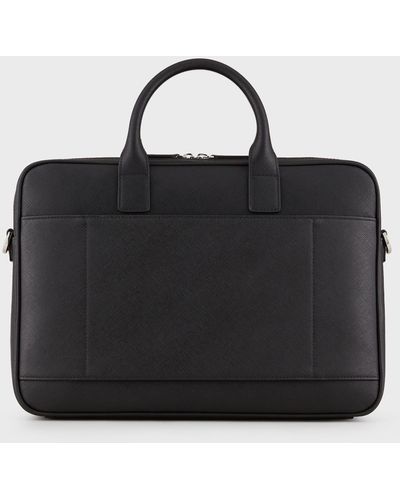Emporio Armani Regenerated-leather Briefcase With Eagle Pate - Black