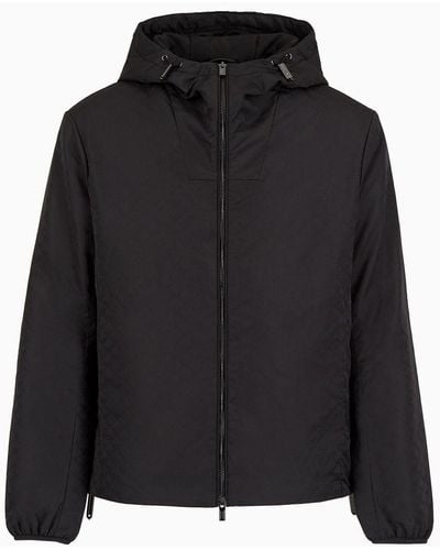 Emporio Armani Hooded Nylon Jacket With All-over Jacquard Monogram - Multicolour