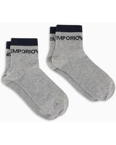 Emporio Armani Two-pack Of Terry Ankle Socks With Athletic Jacquard Logo - Grey