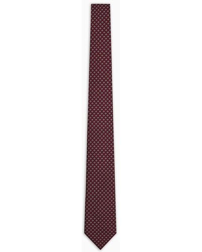 Emporio Armani Pure Silk Tie With Jacquard Micro-check Motif - Purple