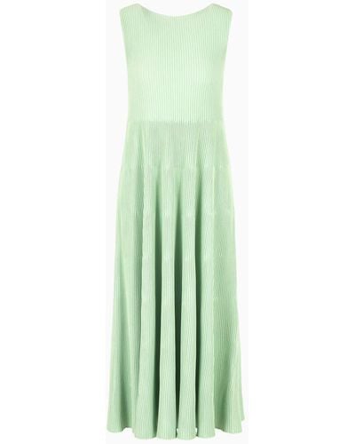 Emporio Armani Dress With Flared Hem And Wide-spaced Rib Flounce - Green