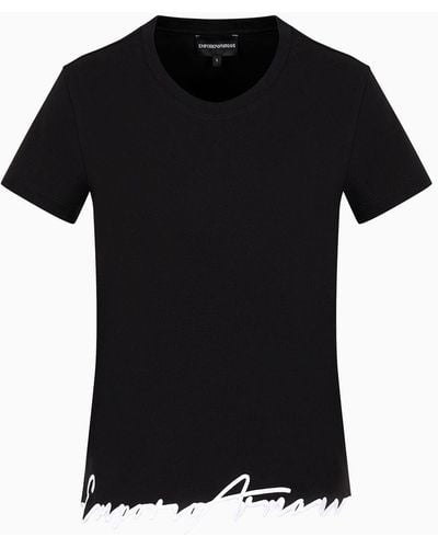 Emporio Armani Asv Organic-jersey T-shirt With Embroidered Shaped Hem - Black