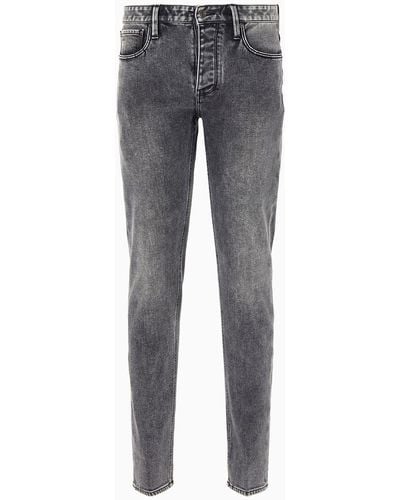 Emporio Armani J75 Slim-fit Jeans In Marble-wash, Jersey Fleece-feel Stretch Denim - Grey