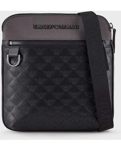 Emporio Armani Flat Nylon Shoulder Bag With Monogrammed Eagle Insert - Grey