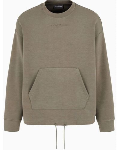 Emporio Armani Modal-blend Jersey Sweatshirt With Logo Embroidery And A Pouch Pocket - Natural