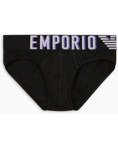 Emporio Armani Slip En Coton Biologique Très Grand Logo Asv - Noir