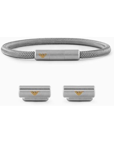 Emporio Armani Stainless Steel Bracelet And Cufflinks Set - White