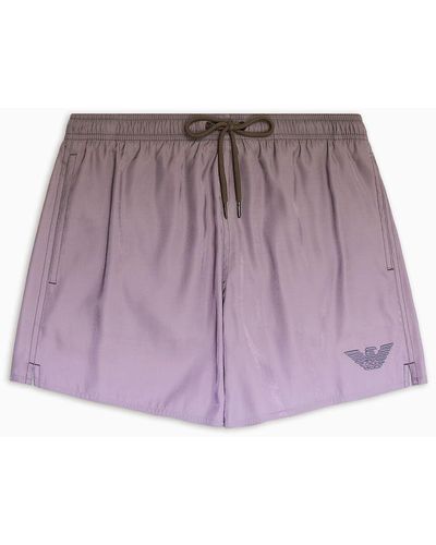 Emporio Armani Printed Iridescent Fabric Swim Shorts - Purple