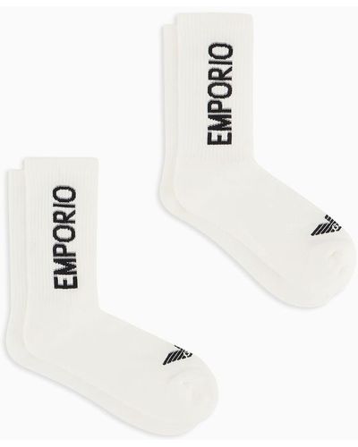Emporio Armani 2er-pack Socken Aus Frottee Mit Sporty-logo-schriftzug - Weiß