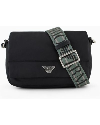 Emporio Armani Asv Recycled Nylon Shoulder Bag With Eagle Plaque - Black