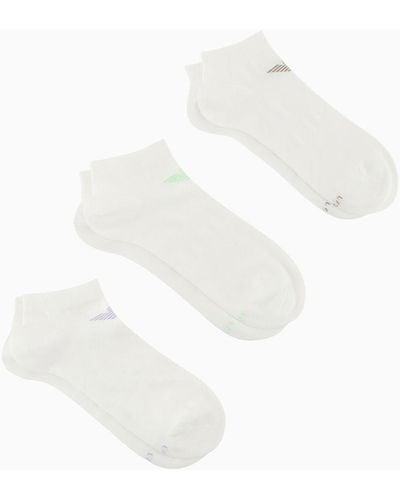 Emporio Armani Three-pack Of Ankle Socks With Jacquard Eagle Logo - White