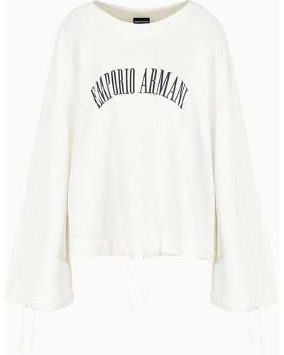 Emporio Armani Asv Organic French Terry Drawstring Sweatshirt With Logo Print - White