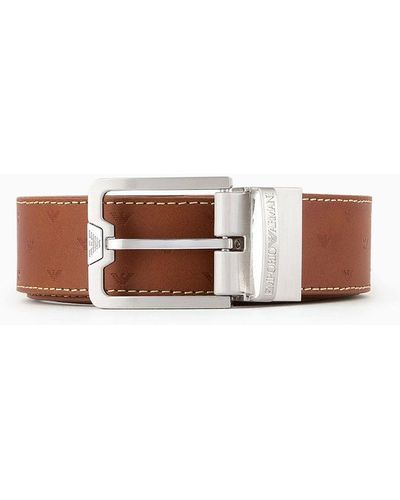 Emporio Armani Reversible Leather Belt With All-over Embossed Eagle - White