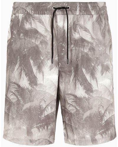 Emporio Armani Asv Lyocell-blend Drawstring Bermuda Shorts With All-over Print - White