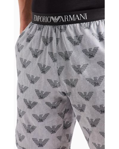 Emporio Armani Pyjama Nouvelle Coupe Confortable Avec Bermuda À Différents Motifs - Gris