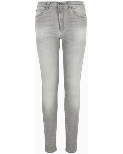 Emporio Armani Jeans J20 Vita Alta E Gamba Super Skinny In Denim Effetto Used - Grigio