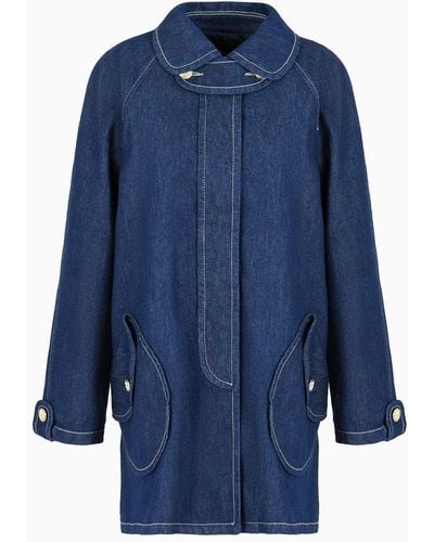 Emporio Armani Rinsed, Comfort Denim Duster Coat With Buttons - Blue