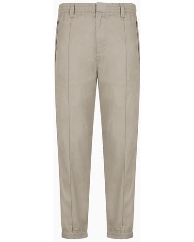 Emporio Armani Comfortable Cotton Twill Trousers With Centre Crease And Stretch Cuffs - Grey
