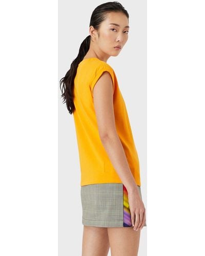Emporio Armani Camiseta De Punto Orgánico Con Estampado De La Colección Sustainable - Naranja