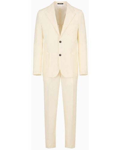 Emporio Armani Single-breasted Suit In An Ultra-light Tropical Virgin Wool And Linen-blend Fabric - Natural