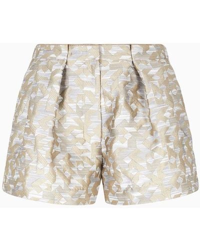Emporio Armani Shorts Con Pinces In Tessuto Jacquard Motivo Geometrico Scomposto - Bianco