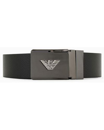 Emporio Armani Leather Belt With Metal Logo Buckle - White