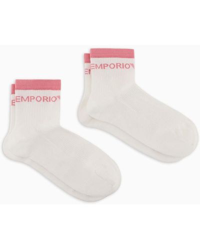 Emporio Armani Two-pack Of Terry Ankle Socks With Athletic Jacquard Logo - Pink