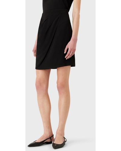 Emporio Armani Granité-fabric Tulip-hem Mini Skirt With Draping - Black