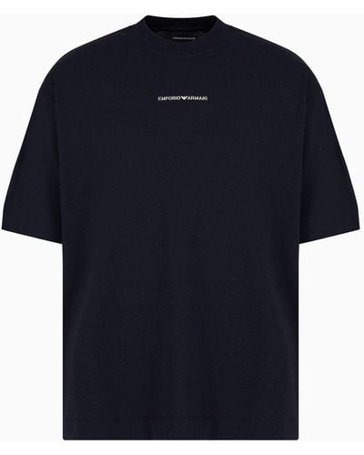 Emporio Armani T-shirt Over Fit In Jersey Heavy Con Logo E Nastri Incrociati - Blu