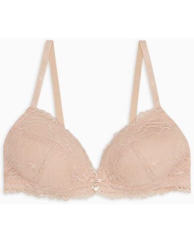 Emporio Armani Asv Eternal Lace Recycled Lace Padded Triangle Bra - Natural