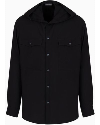 Emporio Armani Asv Lyocell Comfort-fit Hooded Shirt - Black