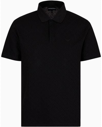 Emporio Armani Jacquard-jersey Polo Shirt With Op-art Motif - Black