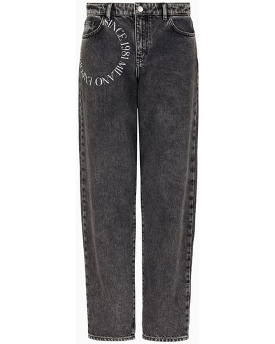 Emporio Armani J90 Mid-rise Relaxed-leg Jeans In A Vintage-look Denim With Decorative Prints - Grey