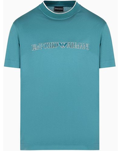Emporio Armani T-shirt En Jersey Mélange De Lyocell Avec Broderie Du Logo En Relief Asv - Bleu