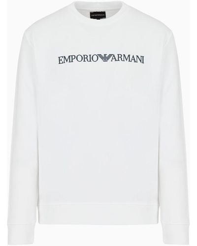 Emporio Armani Felpa Misto Modal Con Stampa Logo - Bianco