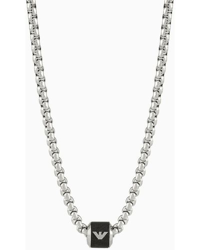 Emporio Armani Black Marble Chain Necklace - White