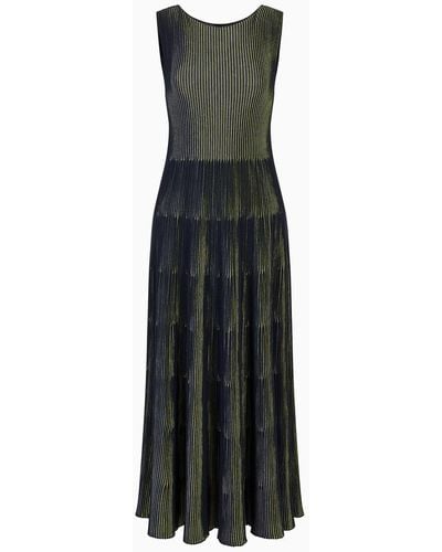 Emporio Armani Dress With Flared Hem And Wide-spaced Rib Flounce - Multicolor