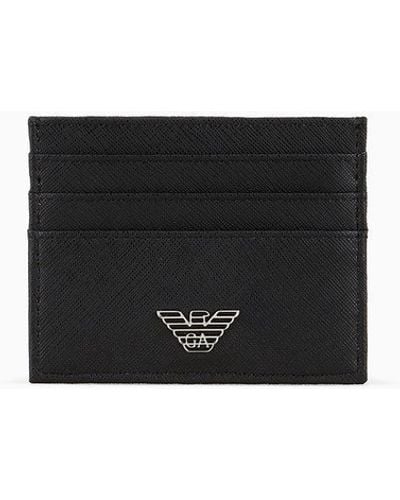 Emporio Armani Asv Regenerated Saffiano Leather Card Holder With Eagle Plate - White