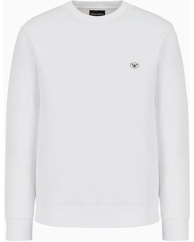EA7 Crew-neck Sweatshirt With Micro Logo Patch - White