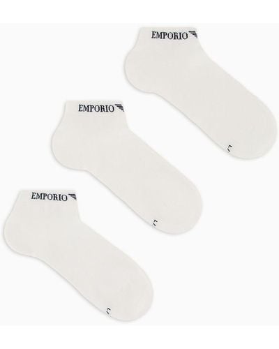 Emporio Armani Three-pack Of Socks With Jacquard Logo - White