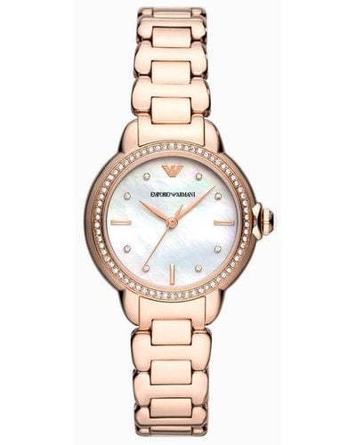 Emporio Armani Three-hand Rose Gold-tone Stainless Steel Watch - White