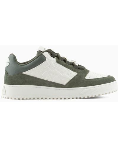 Emporio Armani Leather And Suede Trainers With Ea Logo - Green