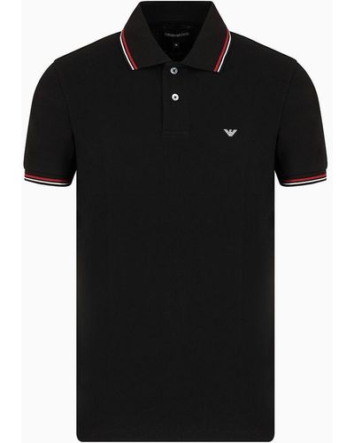 Emporio Armani Slim-fit Stretch Piqué Polo Shirt With Micro Eagle - Black