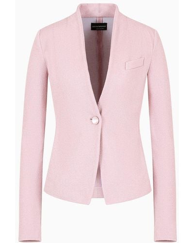 Emporio Armani Single-breasted Jacket In Jacquard - Pink