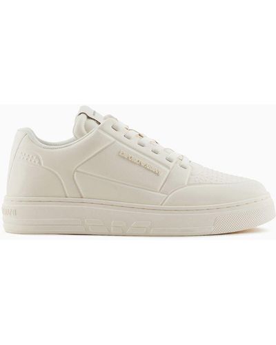 Emporio Armani Sneakers In Pelle Con Dettagli Termoformati - Bianco