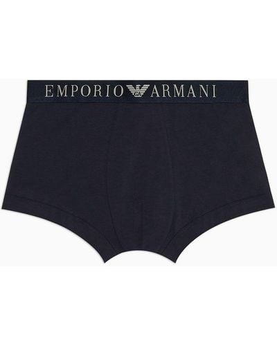 Emporio Armani Superfine Cotton Boxer Briefs With Logo Waistband - Blue