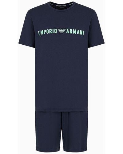 Emporio Armani Asv Pyjama In Comfort Fit Aus Bio-baumwolle Mit Mega-logo - Blau