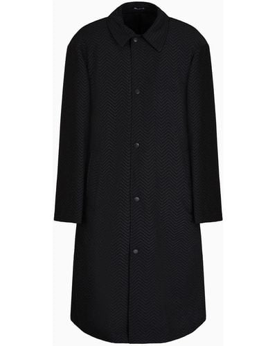 Emporio Armani Manteau En Tissu Avec Effet 3d Et Imprimé Chevron - Noir