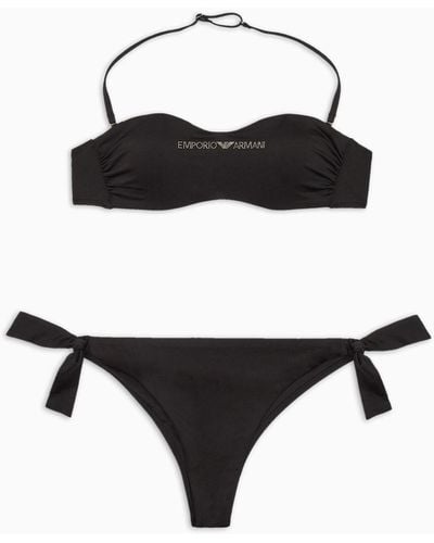 Emporio Armani Bikini Bandeau Rembourré En Lycra Avec Micro Logo Clouté - Noir